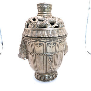 Old & Heavy (1.5LBs) Chinese Incense Burner W Dragon Lid Rooster Handles Script